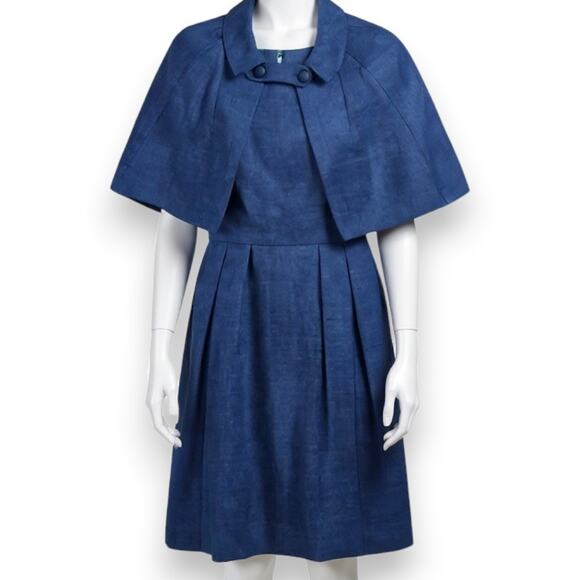 1950s Vintage Adele Simpson Navy Tweed Cape Dress – Union Made Size 6 USA - Picture 1 of 16